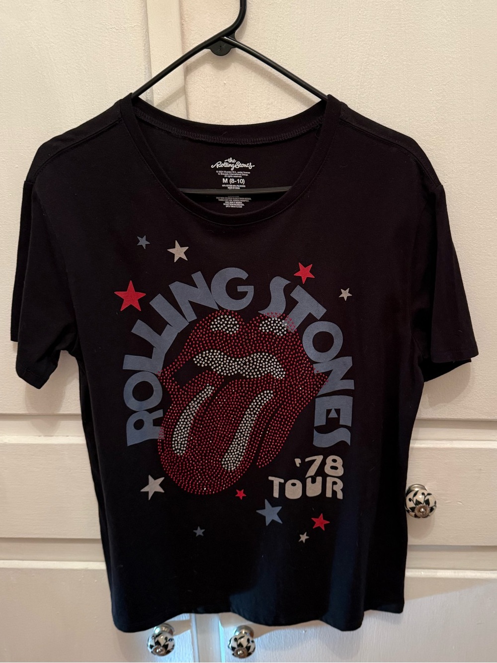NEW Rolling Stones ‘78 Tour Black Tee with Rhinestone Red Tongue M